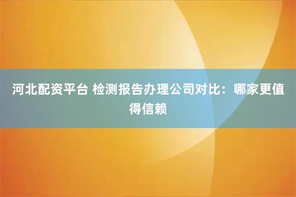 河北配资平台 检测报告办理公司对比：哪家更值得信赖